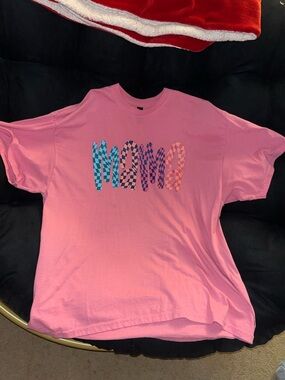 Gildan Pink Tee with Multicolor Checker Name Graphic